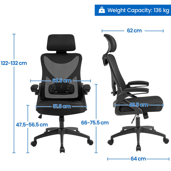 Mid-Back Mesh Swivel Ergonomic Task Office Chair with Flip-Up Arms